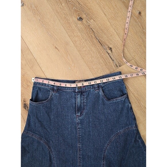 Vintage Western Prairie Cowgirl Retro Modest Flared Panel Denim Skirt Womens PM - Picture 2 of 6